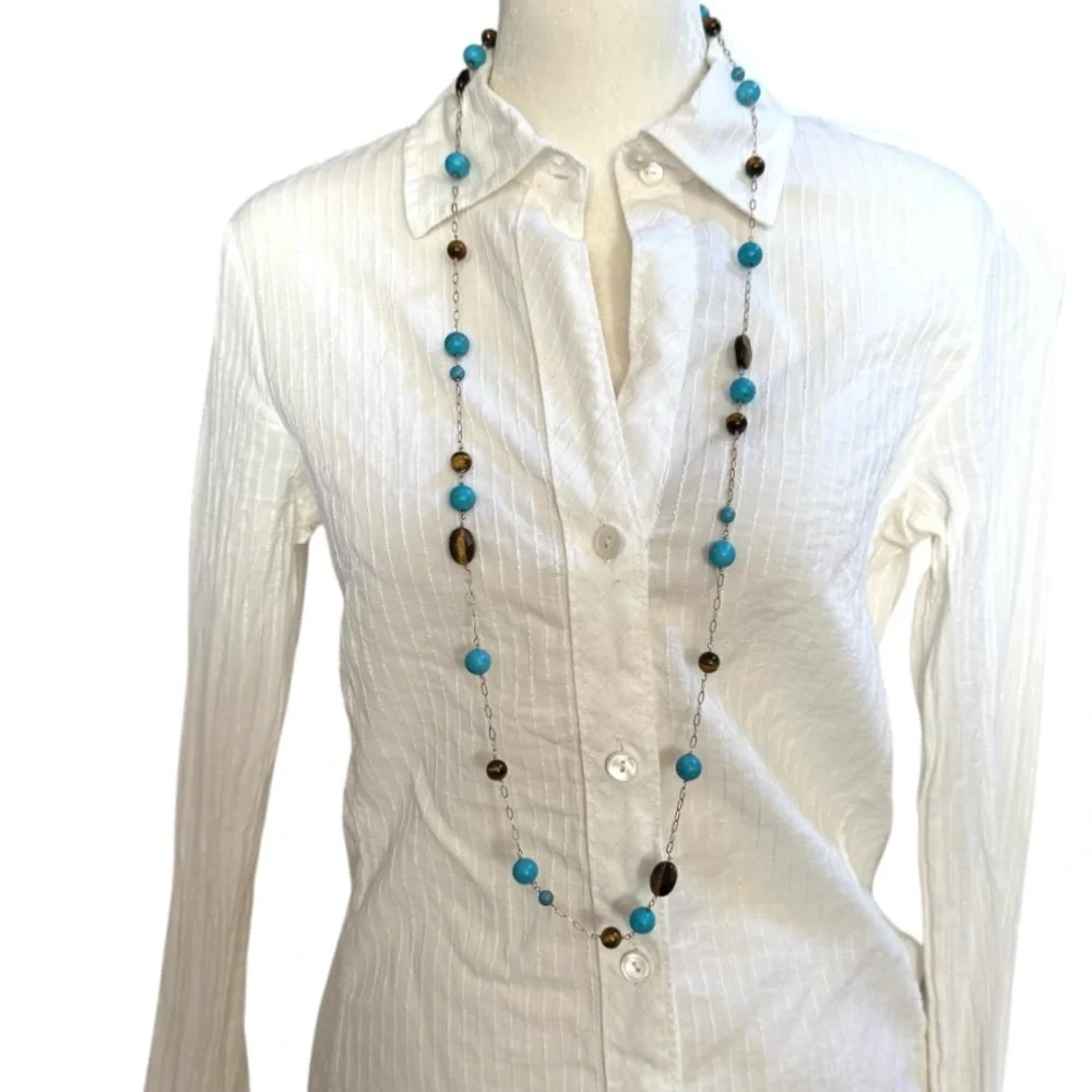 14K, turquoise and tiger’s eye beaded versatile necklace - Picture 5 of 12